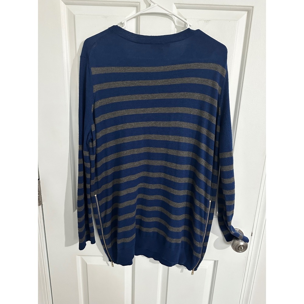 Ann Taylor Women's Blue Striped Long Sleeve Zipper Detail Sweater Size L - Picture 8 of 11